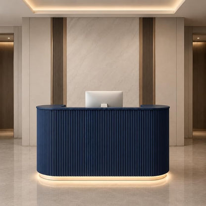 Modern Reception Desk, Reception Desk with Counter for Office and Salon | Power Outlet Lockable Cabinet Keyboard Tray Privacy Panel Cable Grommet Open Storage Storage Cabinet