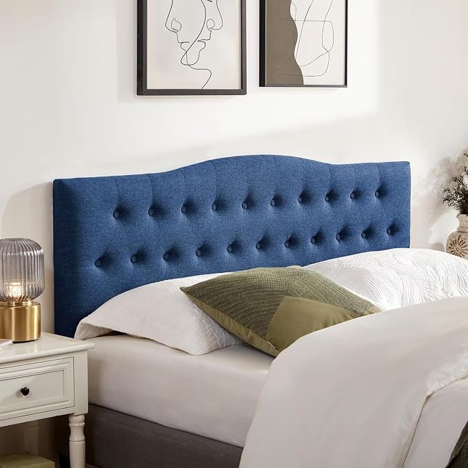 Tufted Headboard Queen Size, Solid Wood Adjustable Height Head Board, Blue | Upholstered Queen Headboard Only with Durable Solid Wood Legs, Adjustable Height 37-51 in, Fabric Button Diamond HeadBoards