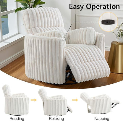 Jocisland Power Recliner Nursery Chair for Adults, Electric Swivel Rocking Glider with USB & Type-C Charge, Plush Corduroy Armchair with 2 Pillows, Cozy Reclining Sofa for Living Room, Bedroom, Cream