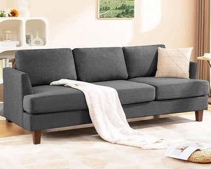Busaurus 3 Seater Sofa Couch with Deep Seats, 89" Mid Century Modern Upholstered Sofa with Armrests, Comfy Couches for Living Room, Bedroom, Apartment and Office (Dark Grey)