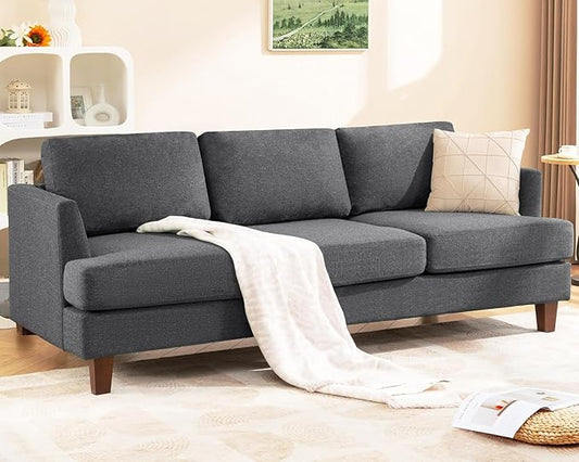 Busaurus 3 Seater Sofa Couch with Deep Seats, 89" Mid Century Modern Upholstered Sofa with Armrests, Comfy Couches for Living Room, Bedroom, Apartment and Office (Dark Grey)