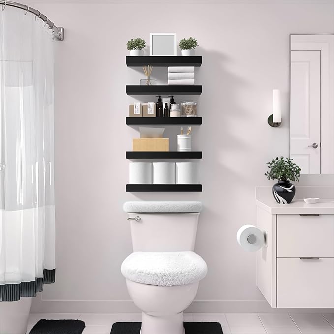 Sorbus Floating Shelves for Wall – 16 Inch Floating Shelf for Kitchen, Bedroom, Living Room, Bathroom, Home & Wall Decor - Mounted Bathroom Shelves with Invisible Brackets (Black, 2 Pack)