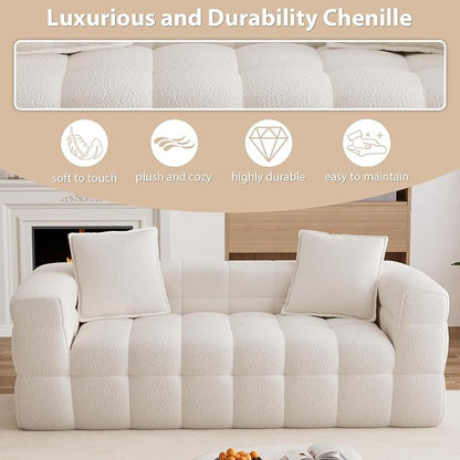 68.7" Loveseat Boneless Couch,Comfy Cloud Sectional Sofa with Deep Seat,Modern Upholstered Chenille Love Seat Sofa, Small Couches for Living Room, No Assembly Required Tufted Sofas, Beige White