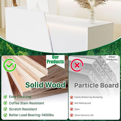 Reception Desk with Counter, Modern Reception Desk with Drawers & 2 Storage Cabinets & 3 Storage Compartments, Front Desks Reception Counter for Salon/Office/Store (White-Left, 63inch/160cm)