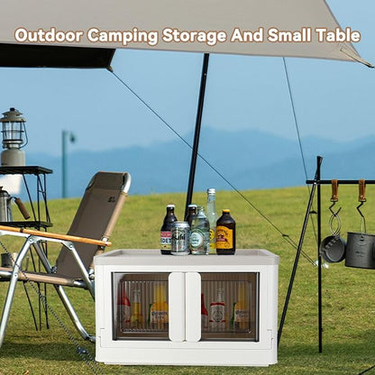 Storage Cabinet with Lids, Foldable Box, 8.4 Gallon (32L), With Double Door and Buckle, Collapsible, Underbed or Countertop Use, Classy For Father and Mother, Mike White
