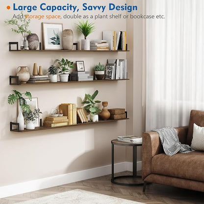 Harwaya Floating Shelves for Wall 36 Inches Long 8 Inch Deep, Large Wall Book Shelves for Bedroom, Rustic Wood Hanging Bookshelf for Living Room Office Kitchen Closet Organizers and Storage - Set of 3