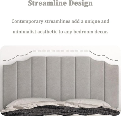 Befurtori Queen Size Headboard Only, Velvet Wall Mounted Headboard Queen Size for Adjustable Bed, Modern Vertical Channel Design with Curved Tufted Upholstered Head Board and Luxury Soft Padded, Gray