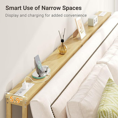 ELYKEN Bamboo Narrow Console Table with Charging Station, Slim Sofa Table Behind Couch, Entryway Table with Outlets for Living Room, Hallway, 5.9 x 39.4 x 31.1in, Natural
