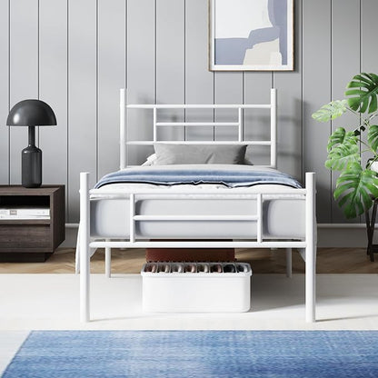 Avenco Metal Platform Bed Frame Twin Size with Classical Headboard and Footboard, 14 Inch, Under Bed Storage, Strong Metal Slats Support, Mattress Foundation, No Box Spring Needed