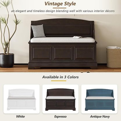 Knocbel Rustic Entry Storage Bench with Hidden Compartments and Removable Cushion, Wooden Entryway Hallway Foyer Shoe Bench Bedroom End of Bed Bench (Espresso and Beige)
