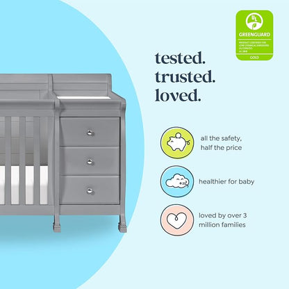 Davinci Kalani 4-in-1 Convertible Crib & Changer Combo, Gray | GREENGUARD Gold Certified, Converts to Toddler Bed, Daybed & Full-Size Bed, 4 Adjustable Mattress Heights, Easy to Assemble
