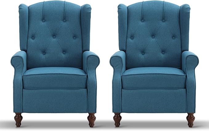 Wingback Recliner Chair with Massage and Heat Tufted Fabric Push Back Arm Chair, Recliner Chair for Living Room Bedroom Home Theater (2,Peacock Blue)