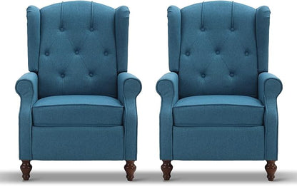 Wingback Recliner Chair with Massage and Heat Tufted Fabric Push Back Arm Chair, Recliner Chair for Living Room Bedroom Home Theater (2,Peacock Blue)