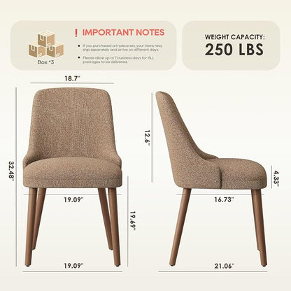 MALOL Upholstered Dining Chairs Set of 6, High-Back Dining Room Chair with Wood Legs, Padded Kitchen Chairs for Dining Room/Restaurant/Cafe, Camel