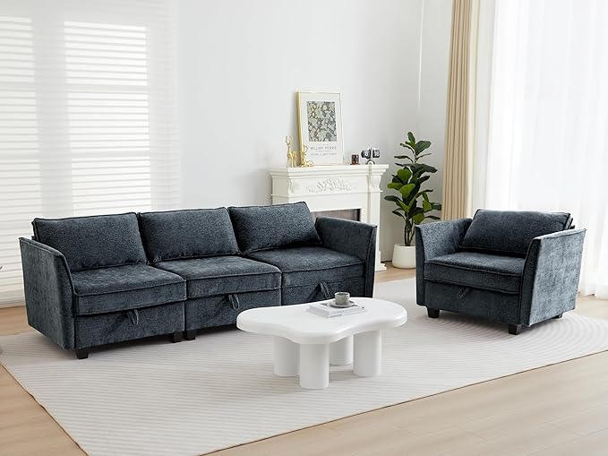 ORRD 2 Piece Modular Sectional Sofa Set, Convertible Couch with Storage, Sofa Modular for Living Room, Office (Blue Grey)
