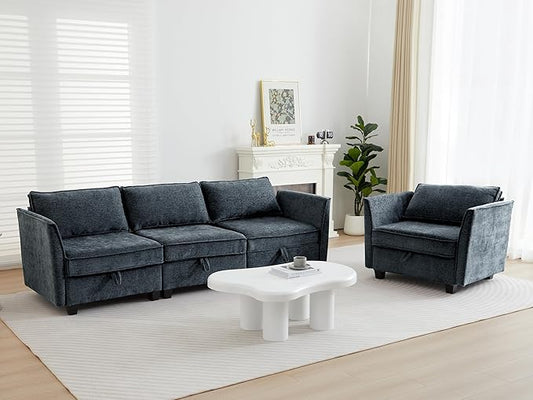ORRD 2 Piece Modular Sectional Sofa Set, Convertible Couch with Storage, Sofa Modular for Living Room, Office (Blue Grey)