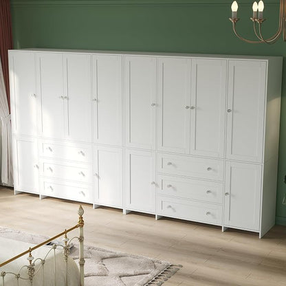 VOWNER Armoire Wardrobe Closet with Drawers and Mirror, 71" Clothing Storage Cabinet with Hanging Rod, 6 Doors Wooden Wardrobe Cabinet for Bedroom, Large Capacity Storage