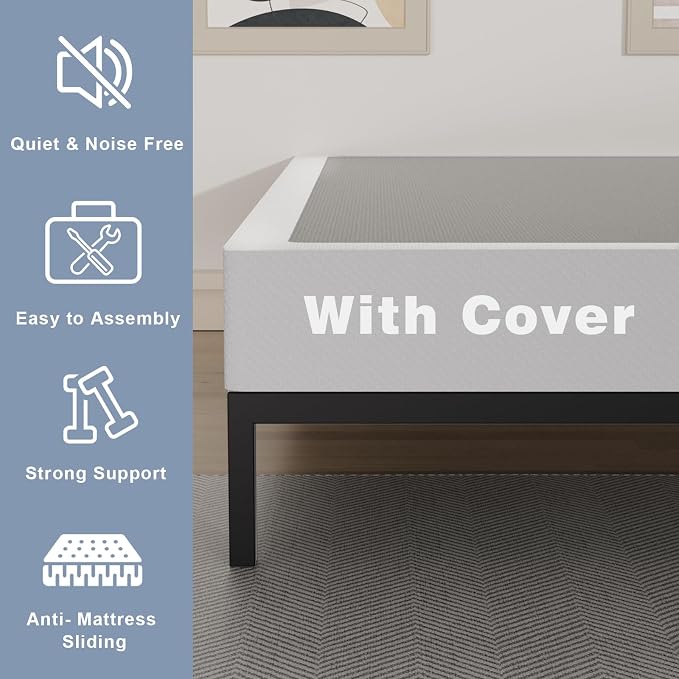 Tyndall 7 Inch Queen Box Spring, Heavy Duty Metal Box Spring for Queen Size Bed Mattress Foundation with Fabric Cover, Noise-Free, Non Slip, Easy Assembly