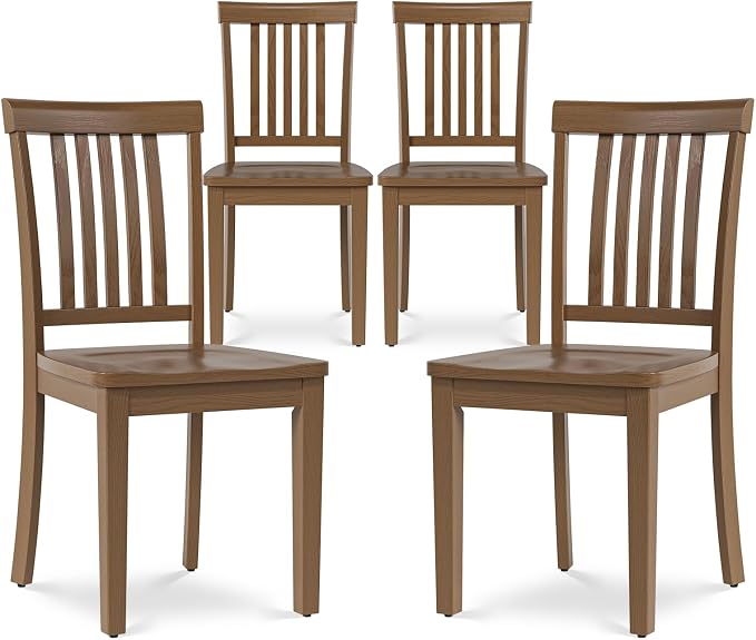COLAMY Wooden Dining Chairs Set of 4, Solid Rubberwood Kitchen & Dining Room Chairs, Farmhouse Rustic Side Chairs for Dining Table, Anti-Slip Protection, Classic Windsor Style Seating, Light Brown