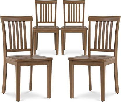 COLAMY Wooden Dining Chairs Set of 4, Solid Rubberwood Kitchen & Dining Room Chairs, Farmhouse Rustic Side Chairs for Dining Table, Anti-Slip Protection, Classic Windsor Style Seating, Light Brown
