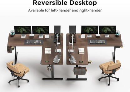 WALKINGDESK 63X55 Inches Reversible L Shaped Standing Desk Height Adjustable with Cup Holder, Electric Corner Computer Desk, Sit Stand up Home Office Desk, Ergonomic Gaming Desk, Black Walnut
