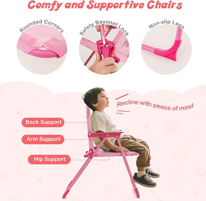 HONEY JOY Kids Picnic Table, Animal Themed Toddler Outdoor Table and Chair Set, 2 Folding Chairs & Removable Umbrella, Children Outdoor Furniture for Backyard Patio Garden (Pink Mermaid)