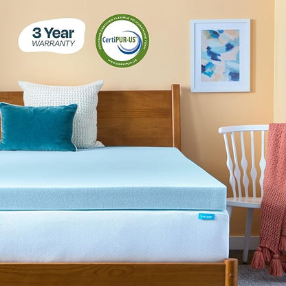 Linenspa Memory Foam Mattress Topper, Twin Size - 4 Inch Gel Infused Memory Foam - Plush Feel - Cooling and Pressure Relieving - CertiPUR Certified