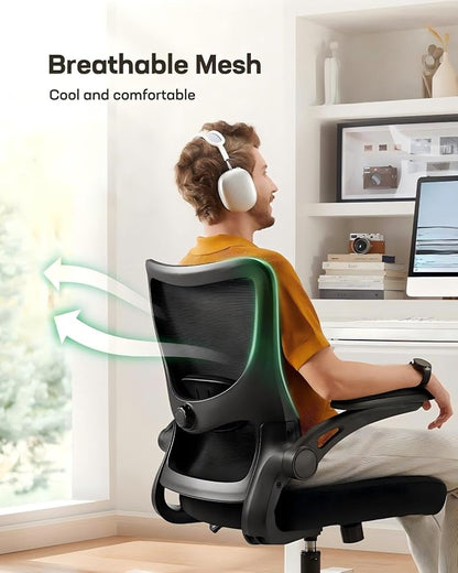 Marsail Ergonomic Office Chair Desk Chair with 3D PU Armrests and Adjustable Lumbar Support Breathable Mesh Chair Executive Rolling Swivel Comfy Task Chair for Home Office Gaming，Pack of 3