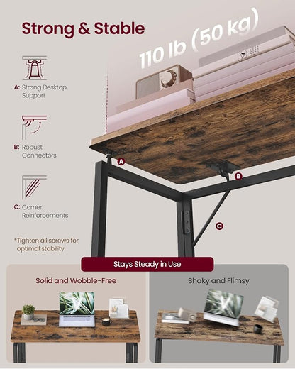 VASAGLE Folding Desk, Foldable Computer Desk, One-Piece Desktop, Rounded Edges, Small Folding Craft Table for Bedroom, Balcony, Camping, Easy Assembly, 31.5 x 15.7 Inches, Rustic Brown ULWD151KD01