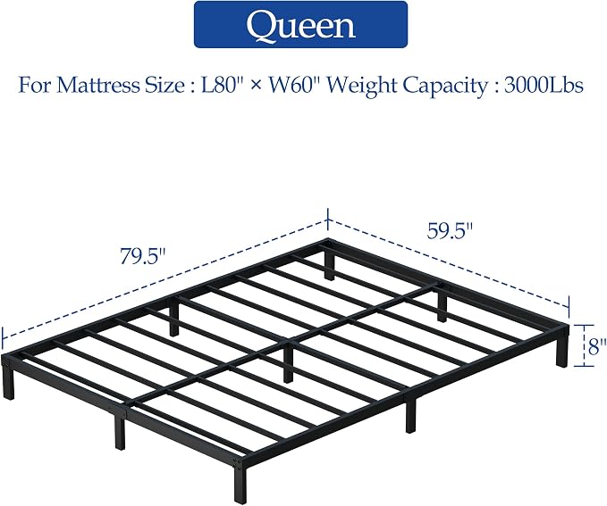 YUSENHEEI 8 Inch Queen Bed Frame, Heavy Duty Metal Platform Bed Frame No Box Spring Needed, Noise Free, Easy Assembly, Black