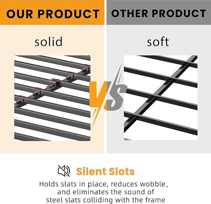 VIPSHOW 2 Inch King Metal Box Spring with Round Corners - 3000 lbs Capacity, Low Profile Bed Slat Replacement Bunkie Board with Steel Slats, Noise-Free, Easy Assemble, Black