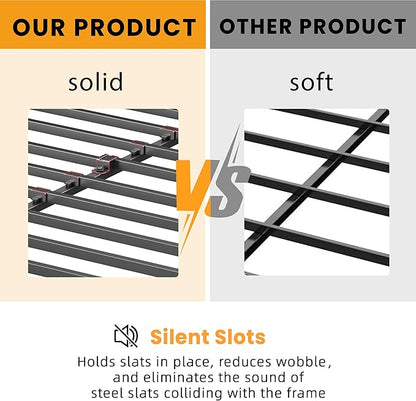 VIPSHOW 2 Inch King Metal Box Spring with Round Corners - 3000 lbs Capacity, Low Profile Bed Slat Replacement Bunkie Board with Steel Slats, Noise-Free, Easy Assemble, Black