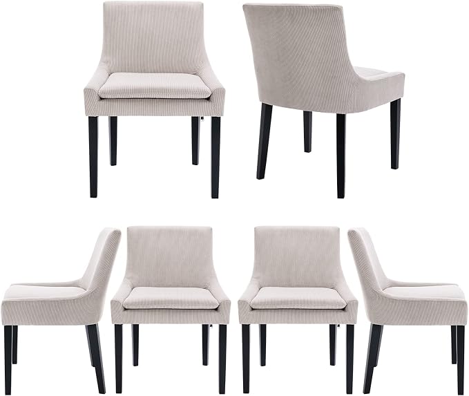 COLAMY Upholstered Dining Chairs Set of 6 with Mid Back and Wood Legs, Modern Accent Side Chairs for Living Room/Dining Room-Beige