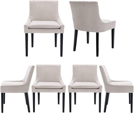COLAMY Upholstered Dining Chairs Set of 6 with Mid Back and Wood Legs, Modern Accent Side Chairs for Living Room/Dining Room-Beige