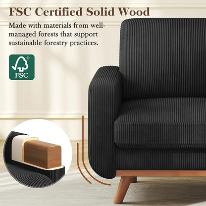 Vesgantti 38.5" Accent Chair Black, Comfy Corduroy Single Sofa Seat with Spring Cushion, Upholstered Armchair with Deep Seat, Reading Chair for Adults, Modern Sofa for Living Room, Bedroom