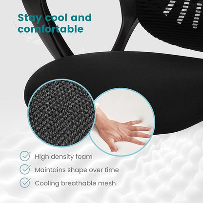 DUMOS Home Office Desk Chair - Ergonomic Mid Back with Lumbar Support & Rocking Mode, Height Adjustable with Fixed Armrest, for Conference, Computer, Meeting Room, 360° Swivel, Adults, Adults, Black
