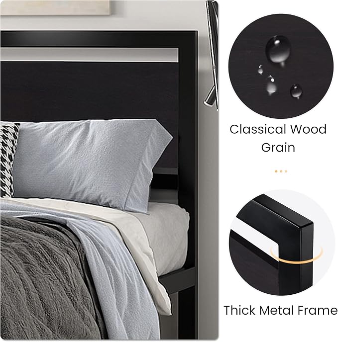 SHA CERLIN Heavy Duty Full Size Bed Frame with Modern Headboard，Black | Platform Metal Base with Square Footboard and 13 Strong Slats Support, No Box Spring Needed