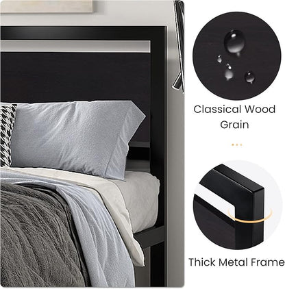 SHA CERLIN Heavy Duty Full Size Bed Frame with Modern Headboard，Black | Platform Metal Base with Square Footboard and 13 Strong Slats Support, No Box Spring Needed