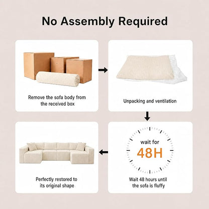 Claiks 128" Modular U Shaped Couch, Sectional Deep Seat Sofa with Pet Stair, Khaki