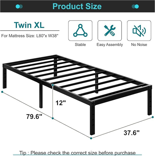 Maenizi XL Twin Bed Frame No Box Spring Needed, 12 Inch Heavy Duty Metal Twin XL Platform Bed Frame Support Up to 2500 lbs, Easy Assembly, Noise Free, Black