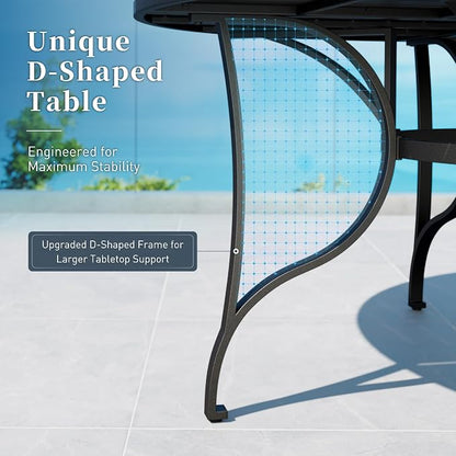 Patio Dining Set 9 Piece, 8 x Woven Rattan Chairs with Waterproof Cushion, 67" Round Metal Dining Table with Umbrella Hole, Outdoor Table and Chairs Set for Backyard Lawn and Deck, Beige