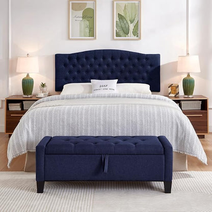 24KF Upholstered Tufted Button Wall Mounted Linen Headboard,Comfortable Fashional Headboard Queen/Full Size,6055-Q-Navy Blue