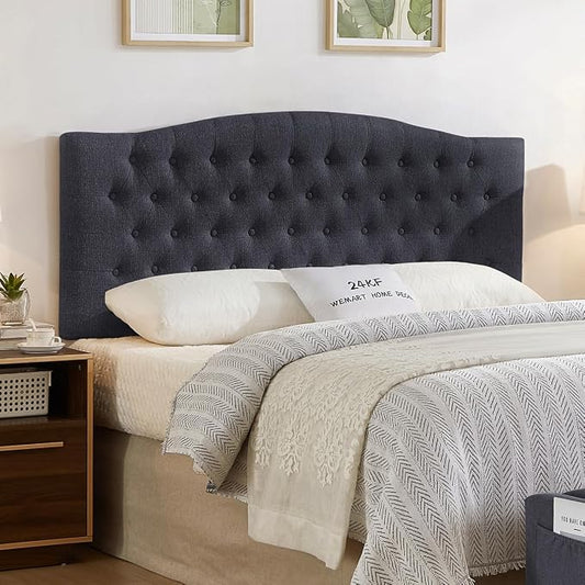 24KF Upholstered Tufted Button Wall Mounted Linen Headboard,Comfortable Fashional Headboard Queen/Full Size,6055-Q-Dark Gray