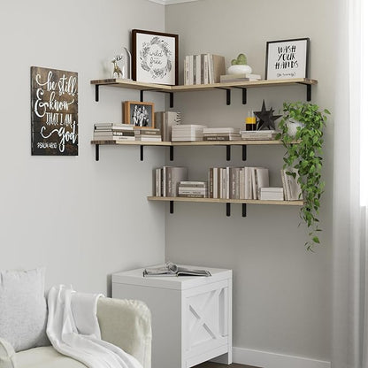 DOLLFIO Floating Shelves, 8 Sets Wall Shelves, Wood Floating Shelves for Bedroom Wall Décor, Wall Mounted Floating Bathroom Shelf for Storage, Floating Book Shelf Living Room – Rustic Brown