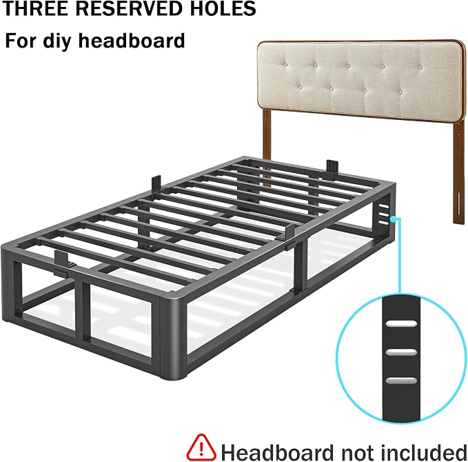 Bilily Metal Heavy Duty 14 inch Twin XL Bed Frame with Rounded Corner and Headboard Hole Mattress Retainers 3500 LBS No Box Spring Needed Platform Noise Free Easy Assembly