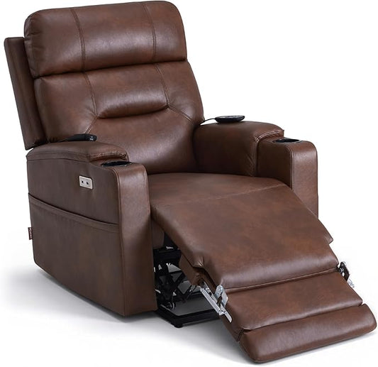 MCombo Lift Chair for Tall Man 6‘6’’, Dual Motor Power Lift Recliner Chair for Elderly, Lay Flat for Sleeping, Heat and Massage, USB & Type C, Faux Leather 7755 (Dark Brown)