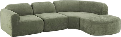 Merax Modern Curved Sectional Sofa with Ottoman, Couch 4-Piece Set High-Density Compressed Sponge, Fully Assembled, Right Hand Facing, Plush Deep Seat for Living Room, Lounge, Apartment, Green