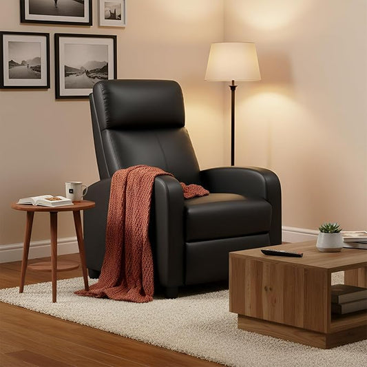 FDW Recliner Chair for Living Room Home Theater Seating Single Reclining Sofa Lounge with Padded Seat Backrest (Black)
