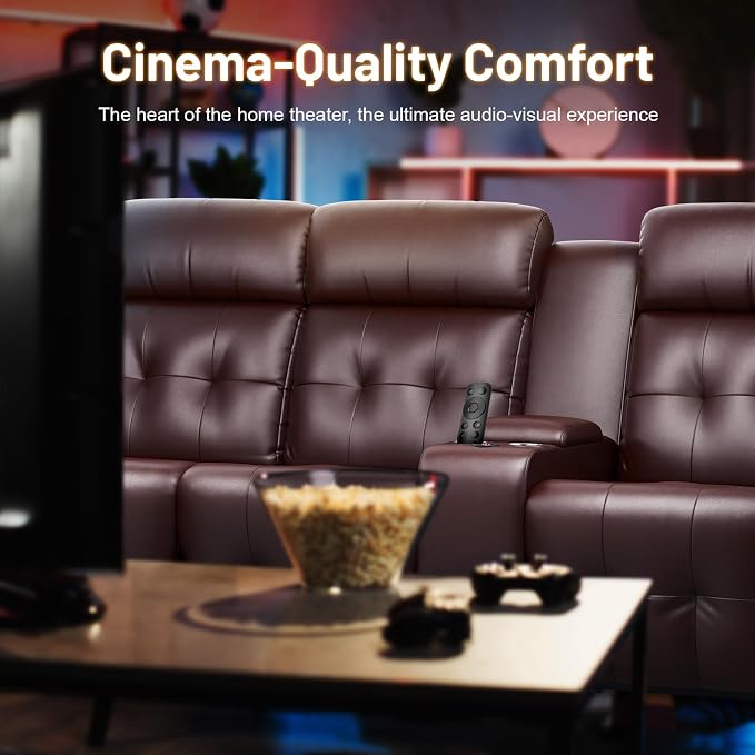 Loveseat Recliner Sofa, Home Theater Seating with Massage, 3 Seat Reclining Loveseats with Console, Wall Hugger RV Couch Movie Theater Chairs, RV Furniture Sofas with USB, Cup Holders for Gaming Room