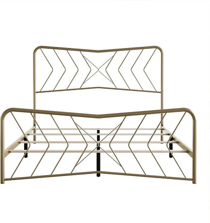HOME DESIGN Fargo King Size Metal Bed Frame, Minimalist Headboard and Footboard Design, Sturdy Metal Construction, Easy Assembly, Transitional, Gold